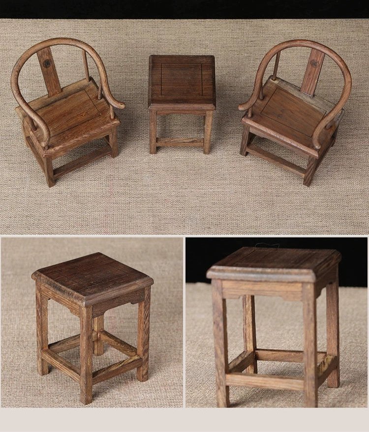 1/6 Scale Chinese Antique Taishi Chair Set 2 Chairs & 1 Side Table| Chinoiserie Style Dollhouse Furniture for BJD & Blythe | Vintage & Elegant Atmosphere