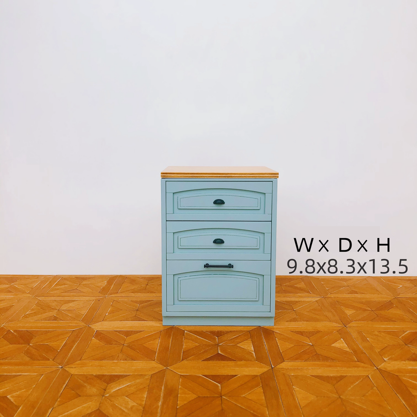 1/6 Scale Dollhouse Kitchen Furniture Set – 9-Piece Modular Cabinets in White & Vintage Blue | BJD & Blythe Miniature Kitchen