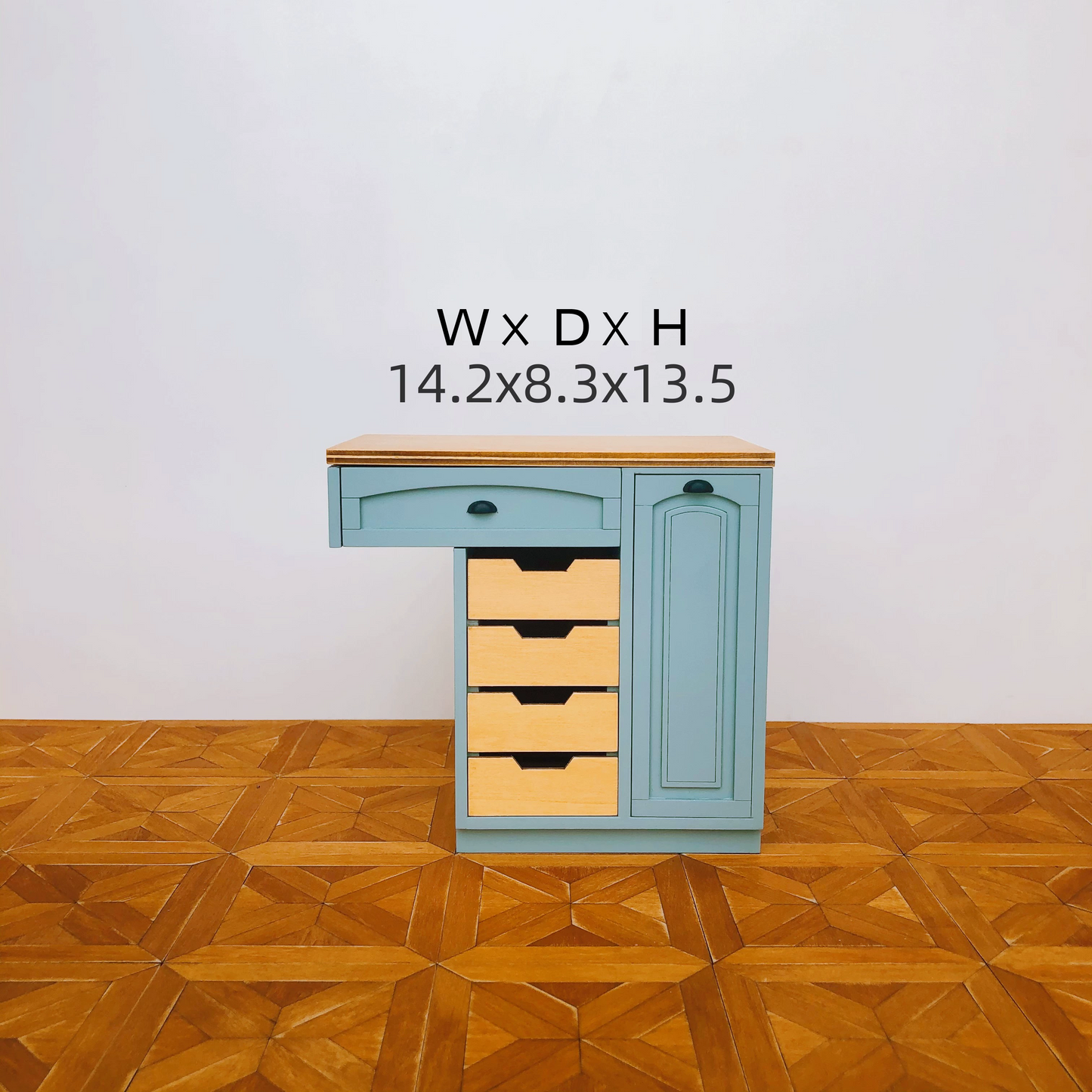 1/6 Scale Dollhouse Kitchen Furniture Set – 9-Piece Modular Cabinets in White & Vintage Blue | BJD & Blythe Miniature Kitchen