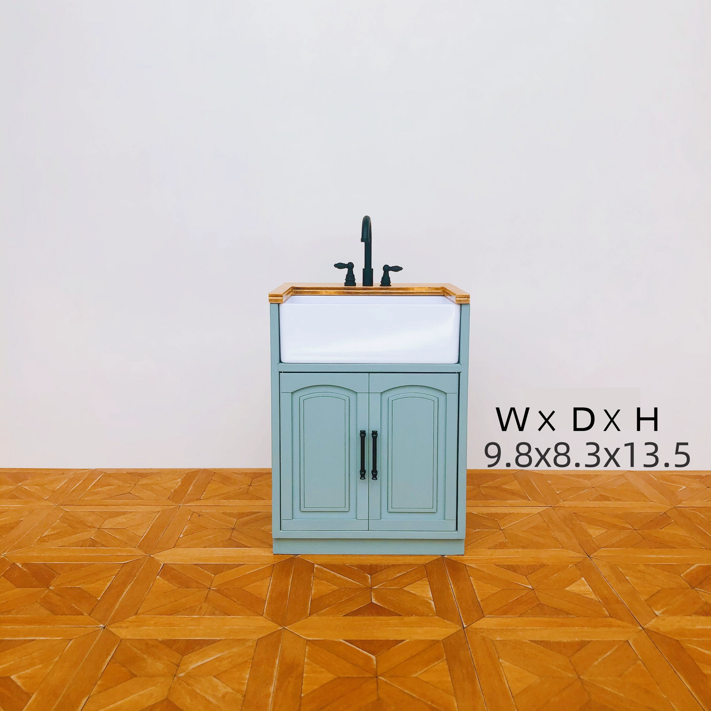 1/6 Scale Dollhouse Kitchen Furniture Set – 9-Piece Modular Cabinets in White & Vintage Blue | BJD & Blythe Miniature Kitchen