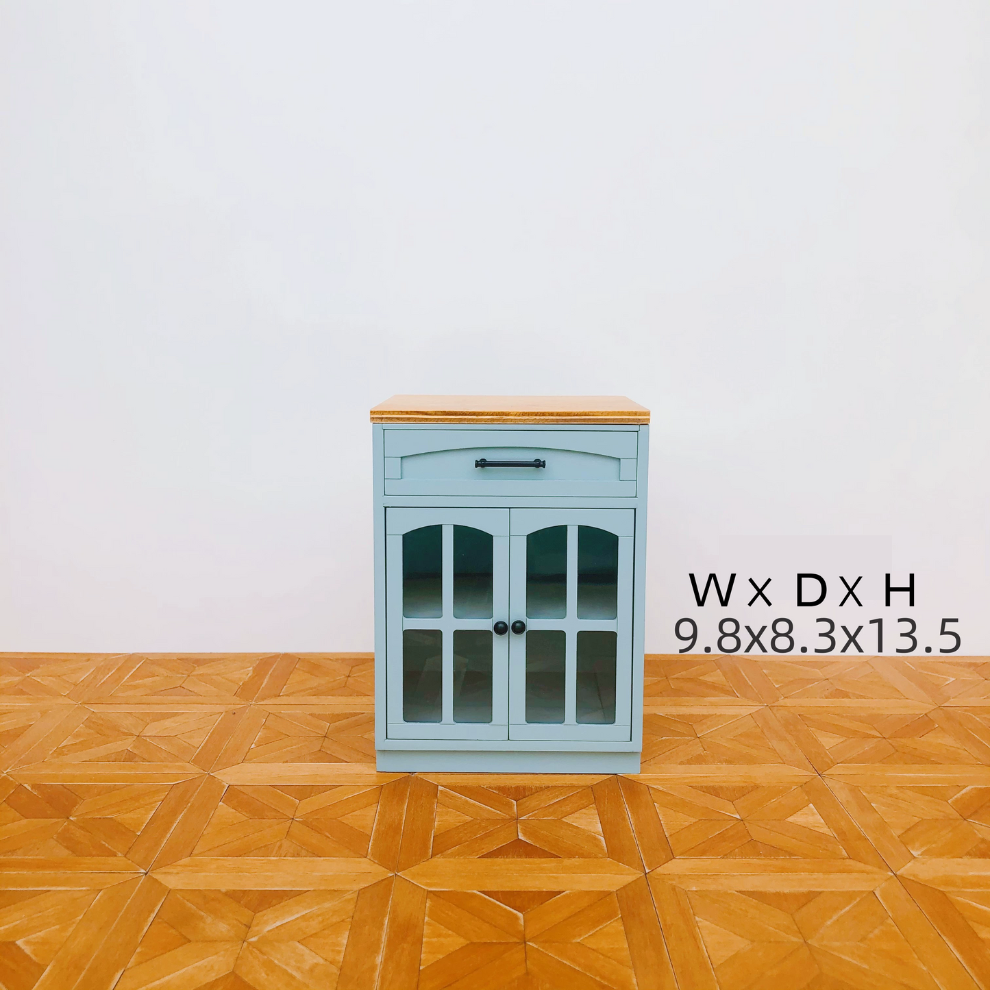 1/6 Scale Dollhouse Kitchen Furniture Set – 9-Piece Modular Cabinets in White & Vintage Blue | BJD & Blythe Miniature Kitchen