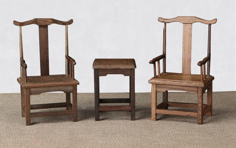 1/6 Scale Chinese Antique Taishi Chair Set 2 Chairs & 1 Side Table| Chinoiserie Style Dollhouse Furniture for BJD & Blythe | Vintage & Elegant Atmosphere