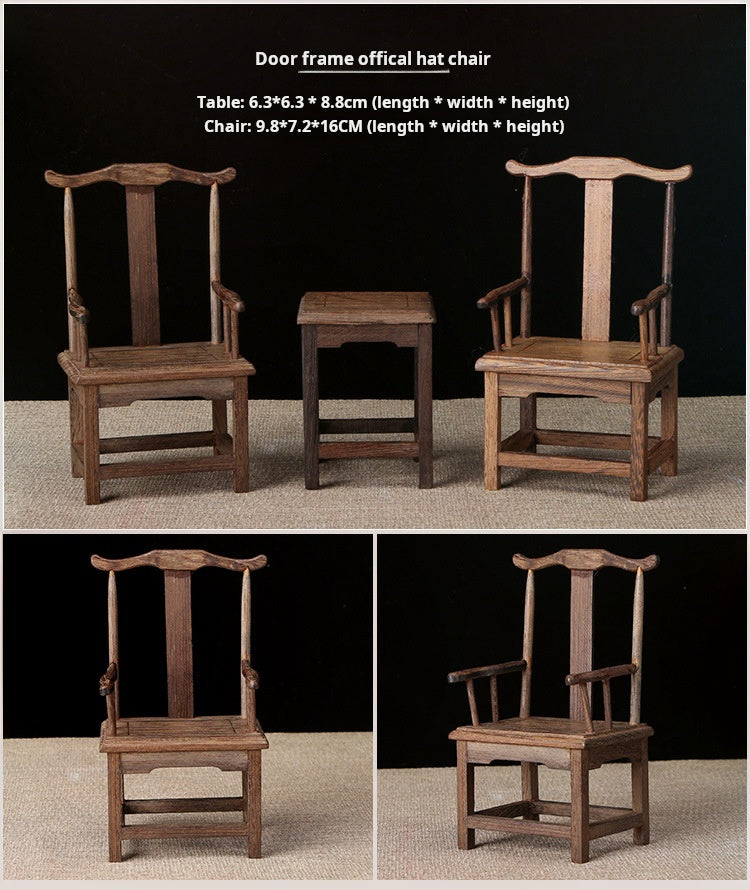 1/6 Scale Chinese Antique Taishi Chair Set 2 Chairs & 1 Side Table| Chinoiserie Style Dollhouse Furniture for BJD & Blythe | Vintage & Elegant Atmosphere