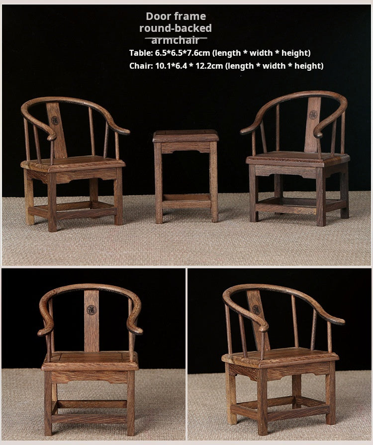 1/6 Scale Chinese Antique Taishi Chair Set 2 Chairs & 1 Side Table| Chinoiserie Style Dollhouse Furniture for BJD & Blythe | Vintage & Elegant Atmosphere