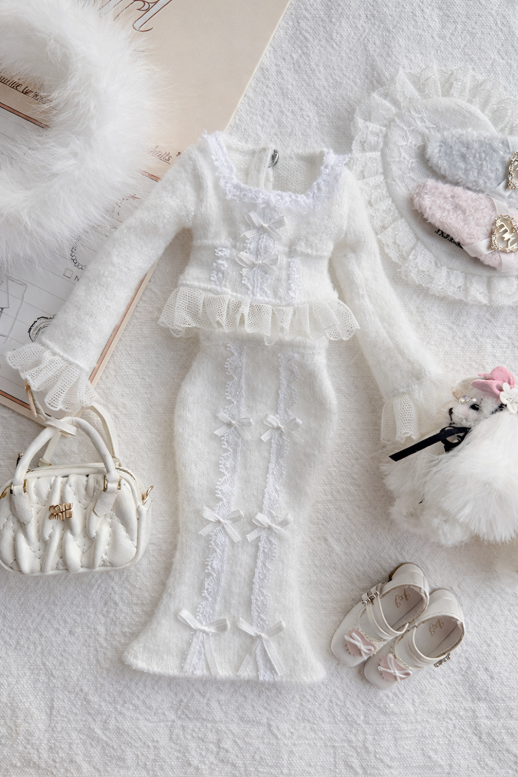 『予約販売』ブライス・オビツ24／22、リカちゃん　対応 フィッシュテールセット｜ウール調マーメイドスカート（ファーショール追加可）