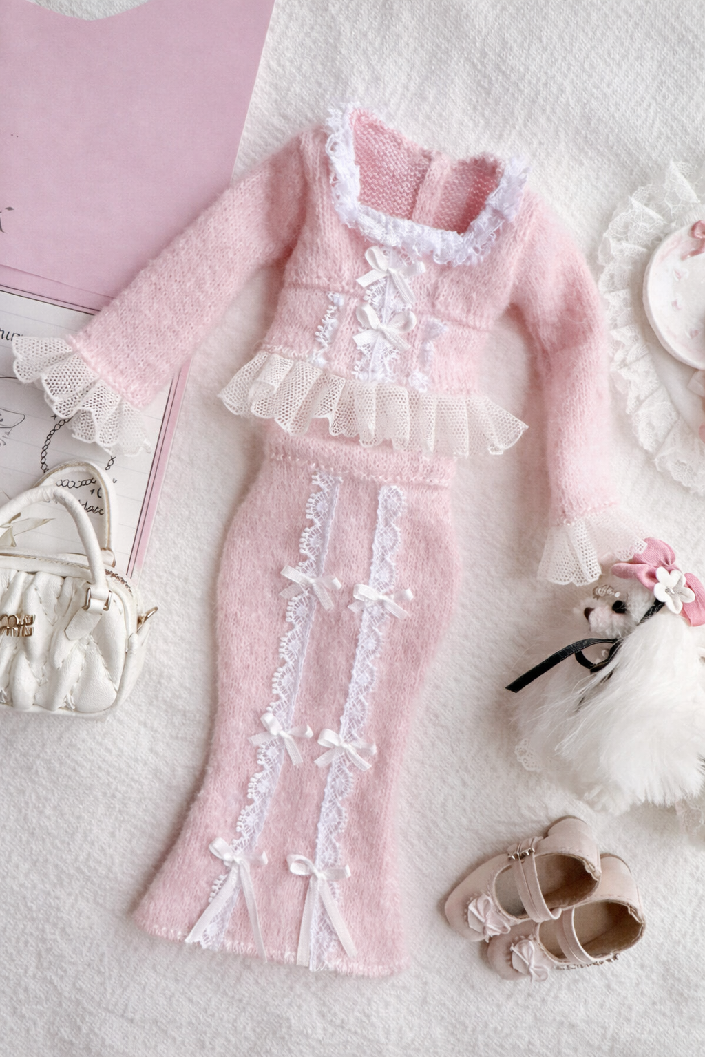 『予約販売』ブライス・オビツ24／22、リカちゃん　対応 フィッシュテールセット｜ウール調マーメイドスカート（ファーショール追加可）