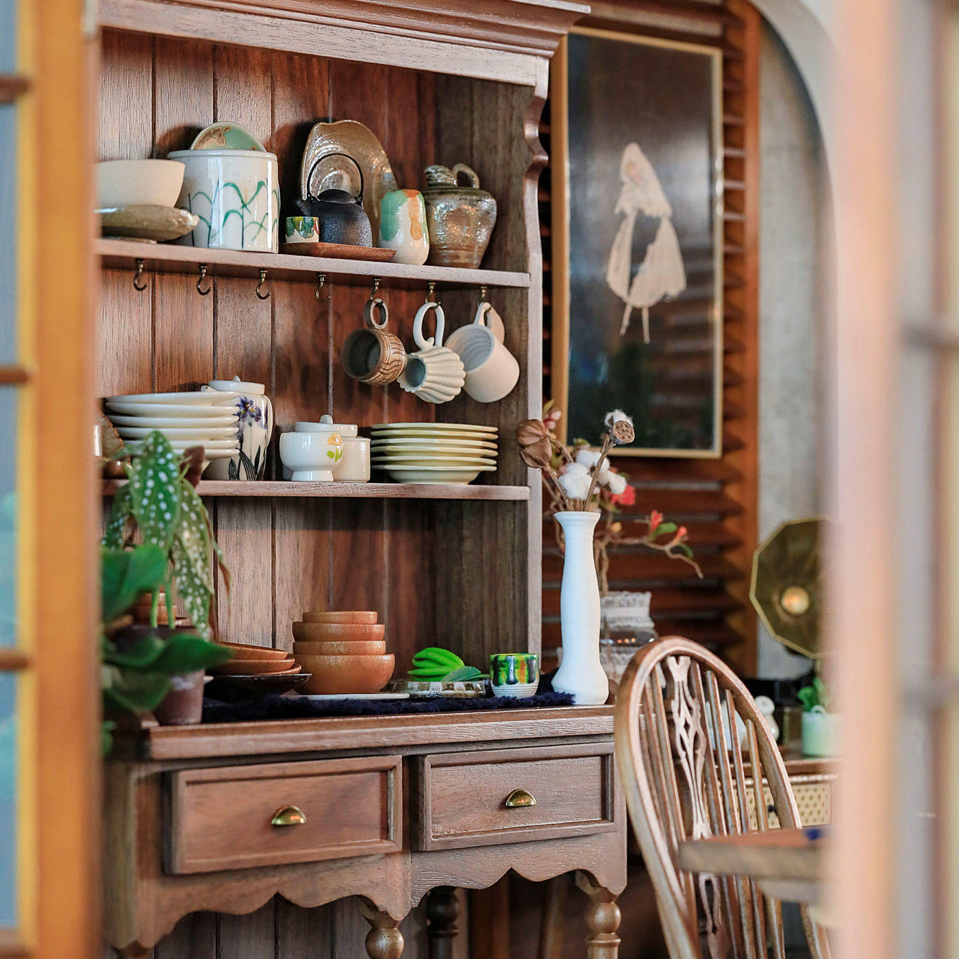 French country style cabinet for 1/6 scale dolls, suitable for dollhouse furniture, miniature storage, and elegant interior display scenes.