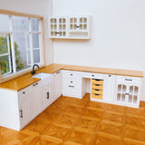 1/6 Scale Dollhouse Kitchen Furniture Set  9-Piece Modular Cabinets in White  | BJD & Blythe Miniature Kitchen full set