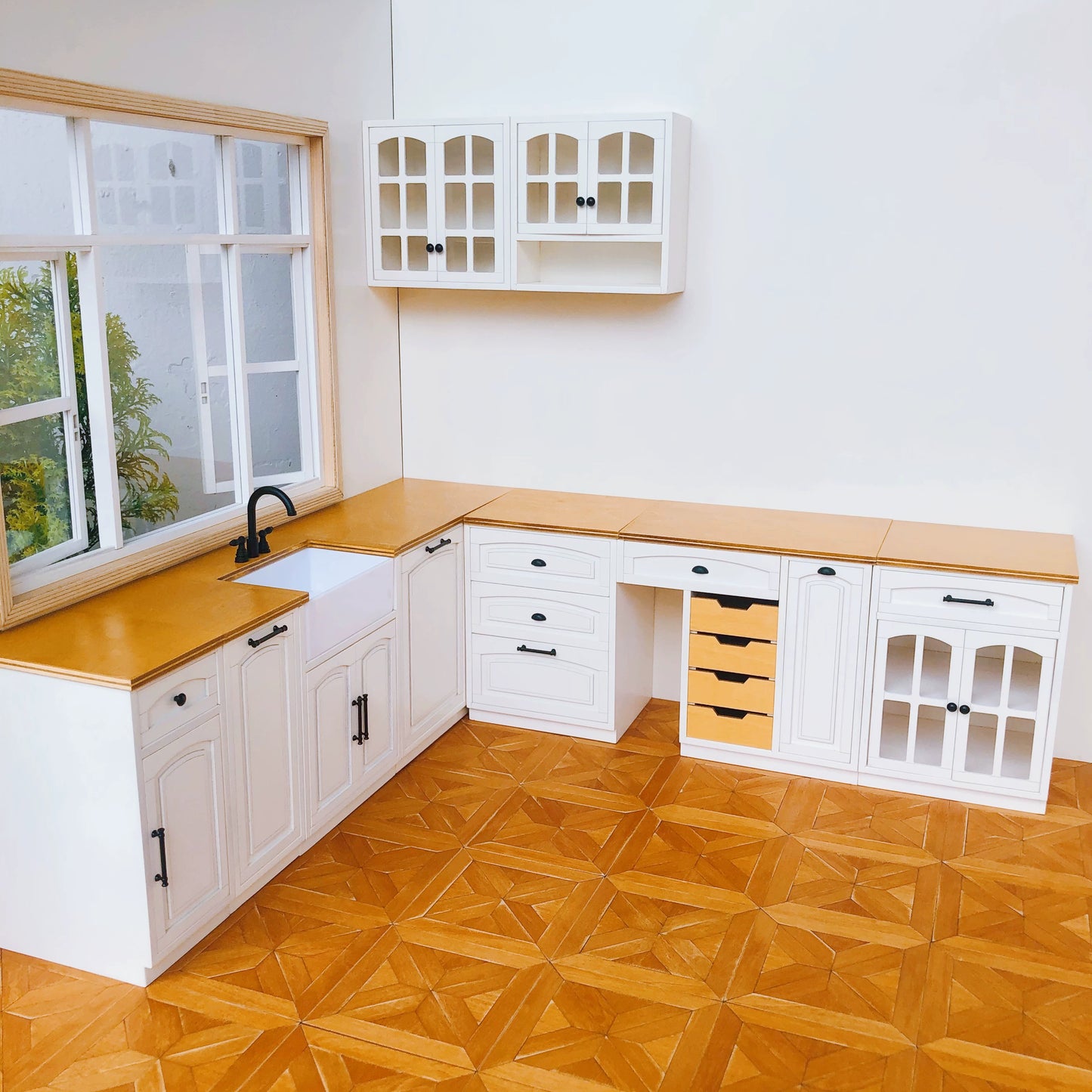 1/6 Scale Dollhouse Kitchen Furniture Set  9-Piece Modular Cabinets in White  | BJD & Blythe Miniature Kitchen full set