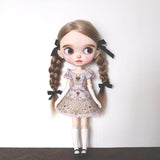 Ready-to-ship 1/6 scale doll Lolita dress set with original print, including dress and gloves, suitable for Cherry Chan, Blythe, Azone articulated body, and Obitsu 22/24.