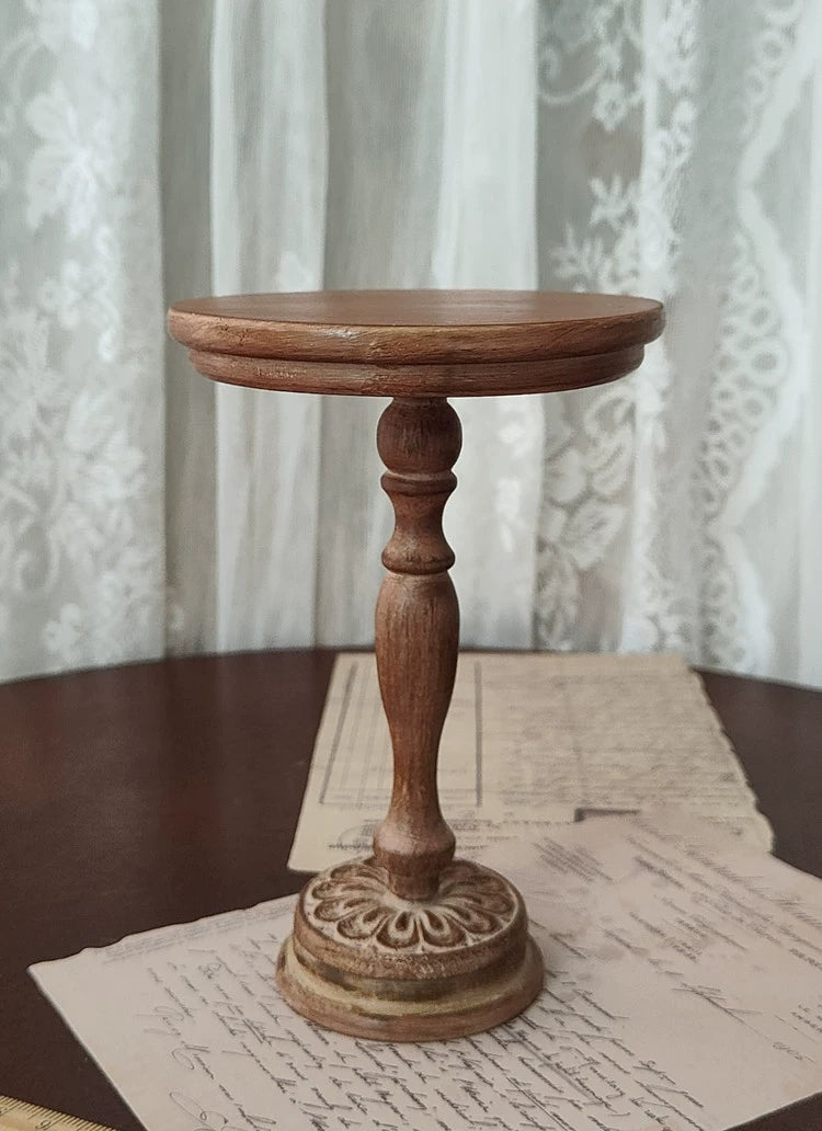 ハンドメイド ヴィンテージ彫刻ラウンドテーブル｜1/3・1/4・1/6ドール家具（多色展開）