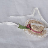 Handmade straw hat for 1/6 scale dolls, perfect for summer outfits, cottagecore styling, and elegant doll fashion.