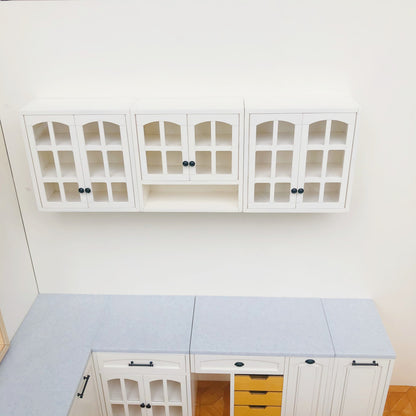 1/6 Scale Dollhouse Kitchen Furniture Set  9-Piece Modular Cabinets in White  | BJD & Blythe Miniature Kitchen full set