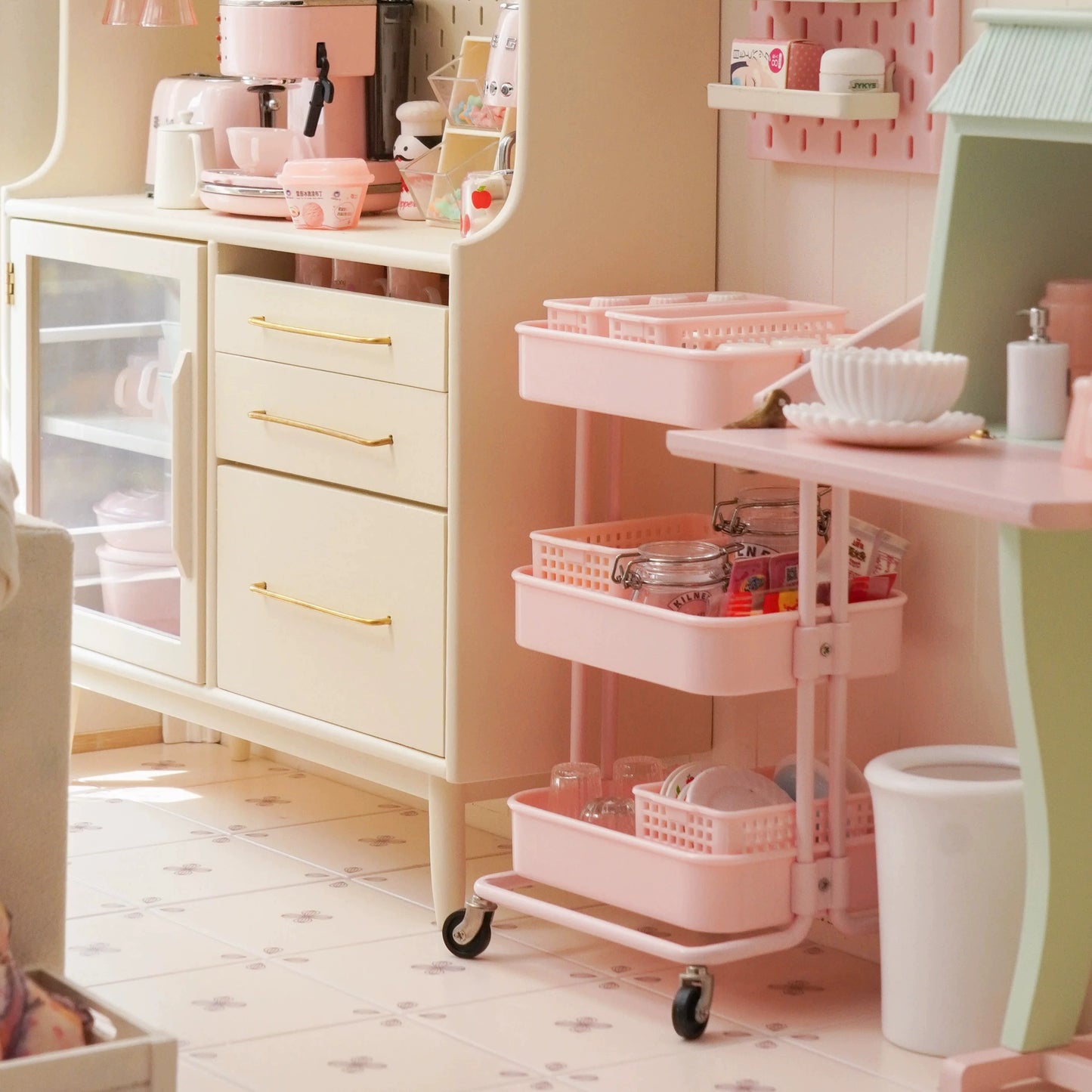 1/6スケール ミニチュアドールハウス用トロリー＆収納ラック | ブライス、BJD、ファッションドール用家具