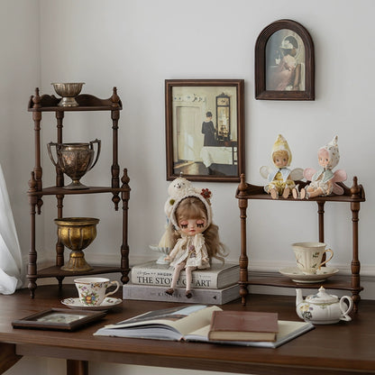 Vintage solid wood desktop storage shelf, cup holder, figurine toy desktop shelf, multi-layer display shelf