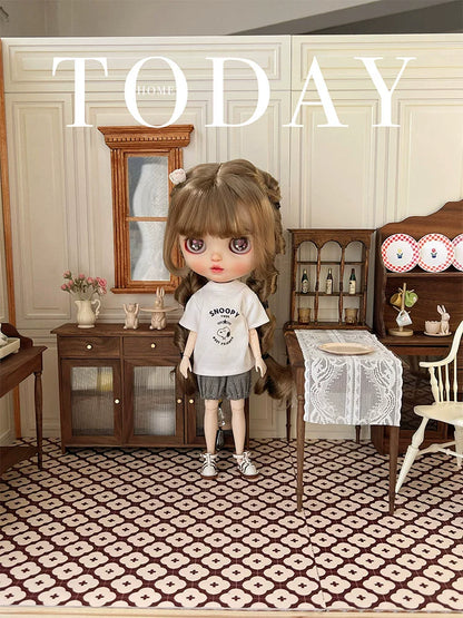 1/6スケール ドールハウス用フローリングステッカー – リアルな木目とタイル模様の粘着式DIYフロアシート | BJD &amp; ブライス