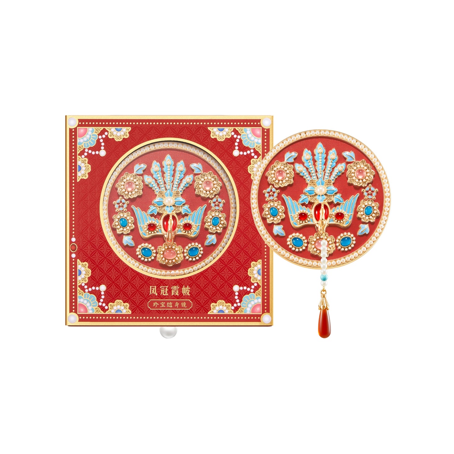 故宮からお届け | 故宮博物院の遺物にインスパイアされた携帯用鏡 – 手持ち式、ブロンズ調、折りたたみ式、コーム付きギフトセット