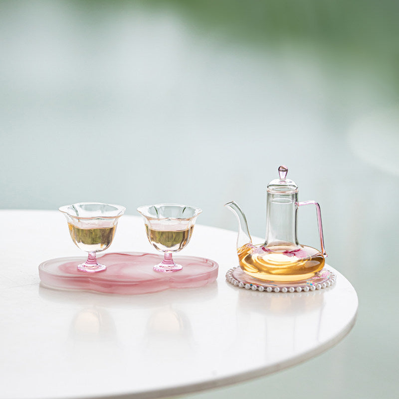 花見に｜耐熱ガラス 貴妃壺＋茶杯　携帯茶器セット バッグ付き
