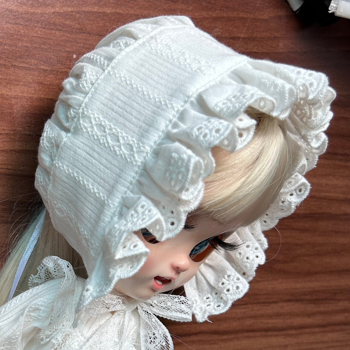 1/6ドール用 ホワイトワンピース｜長袖・半袖2タイプ｜ボンネット追加可｜Blythe・Obitsu24・Azone・Licca・Cherry対応
