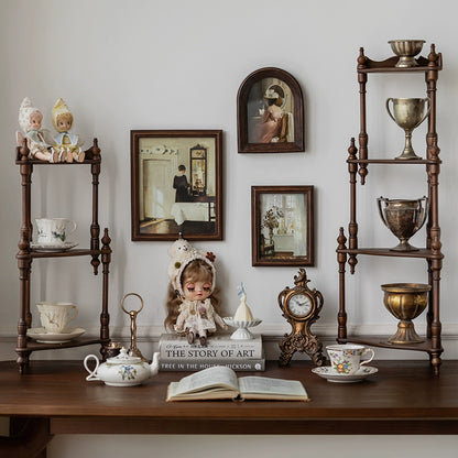 Vintage solid wood desktop storage shelf, cup holder, figurine toy desktop shelf, multi-layer display shelf