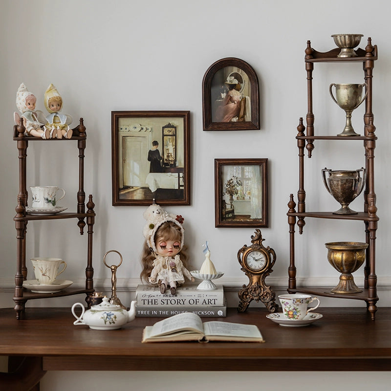 ヴィンテージ無垢材デスクトップ収納棚、カップホルダー、フィギュア玩具デスクトップ棚、多層ディスプレイ棚