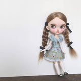 Ready-to-ship 1/6 scale doll Lolita dress set with original print, including dress and gloves, suitable for Cherry Chan, Blythe, Azone articulated body, and Obitsu 22/24.