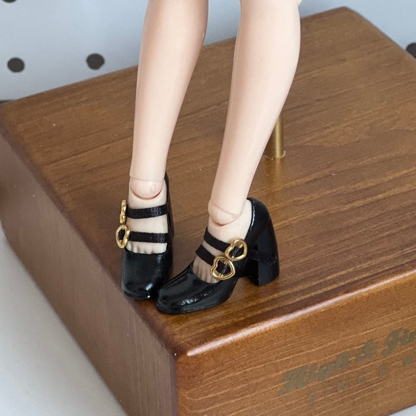 1/6ドール用 ハイヒール ハートメリージェーンシューズ｜Blythe・Obitsu24対応｜黒・白・ローズピンク