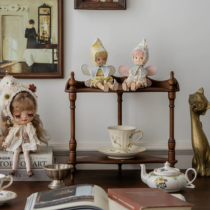 Vintage solid wood desktop storage shelf, cup holder, figurine toy desktop shelf, multi-layer display shelf