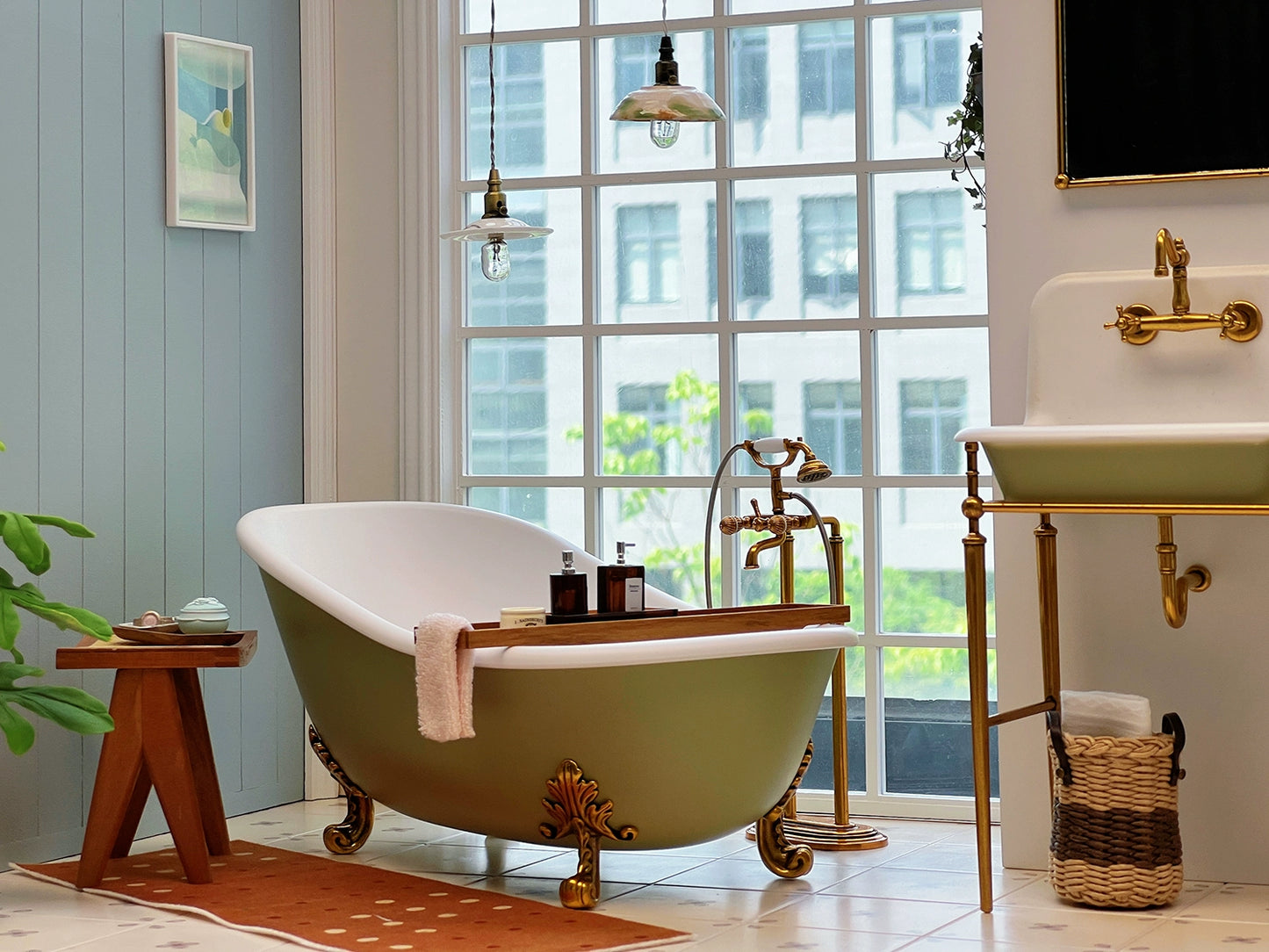 1/6スケール ドールハウス家具 – バスタブ | BJD、ブライス、フィギュア用ミニチュア ヴィンテージ彫刻バスタブ