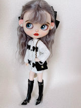 オビツ24／Azone／リカちゃん対応 布製ウール調コート ブラックリボン付き ドール服