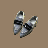 Low-heel doll shoes with metal chain detail made from glossy nylon fabric, fitting Blythe, Licca, Azone, FR and Obitsu 22/24.