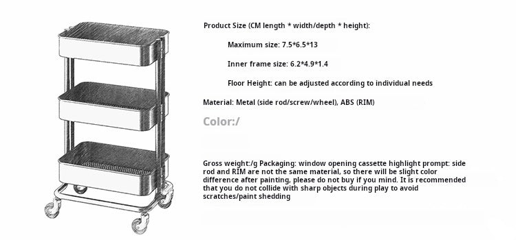 1/6スケール ミニチュアドールハウス用トロリー＆収納ラック | ブライス、BJD、ファッションドール用家具