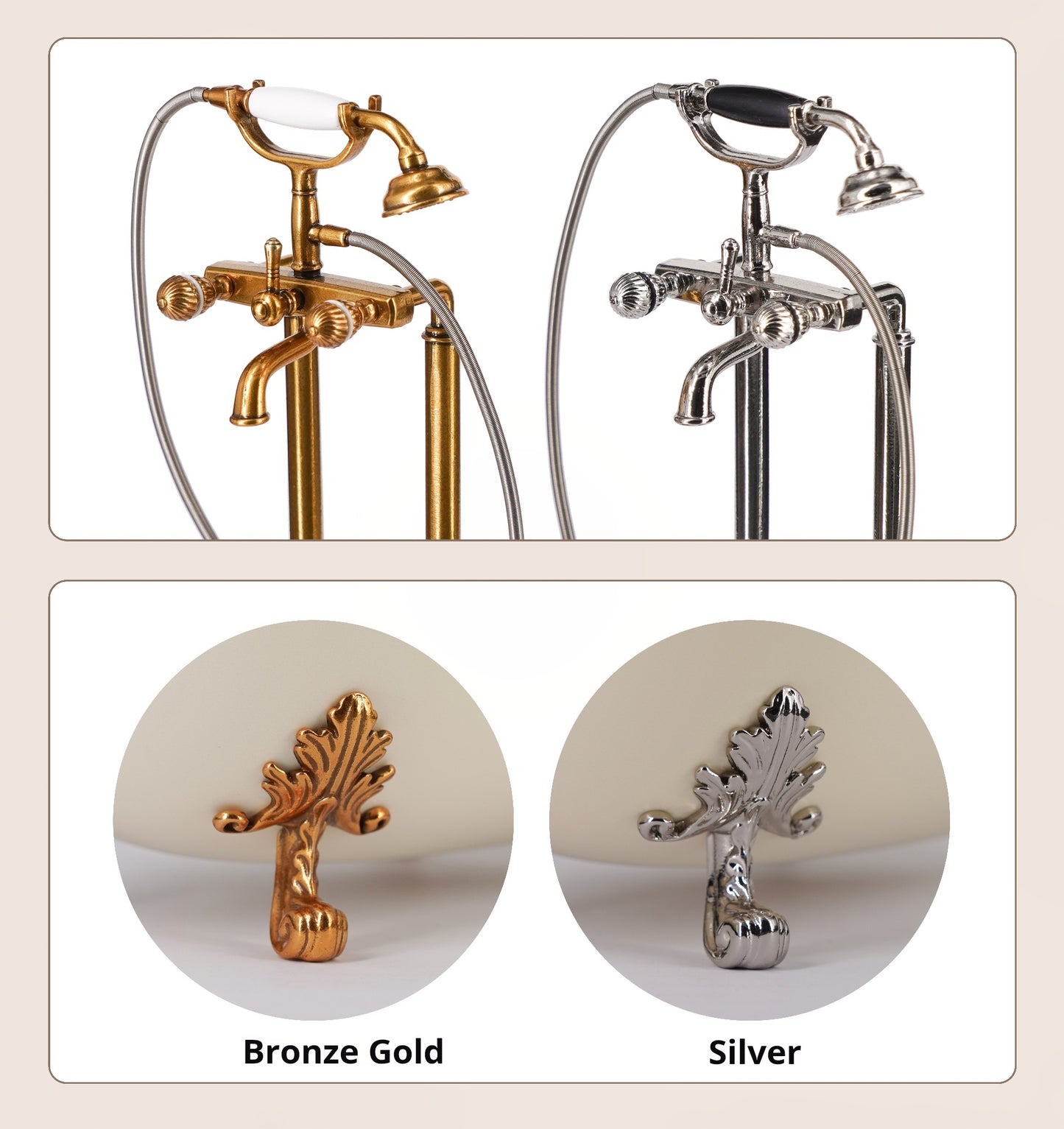 1/6スケール ヴィンテージシャワーヘッド - BJD＆ブライス用ミニチュアドールハウスバスルームアクセサリー（ゴールド＆シルバーカラー）