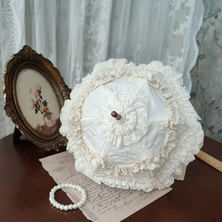 BJD Baby's Long Handle Antique Umbrella Original Homemade 1/3 Size Doll and 1/4 Size Doll with Umbrella that Can Open and Close